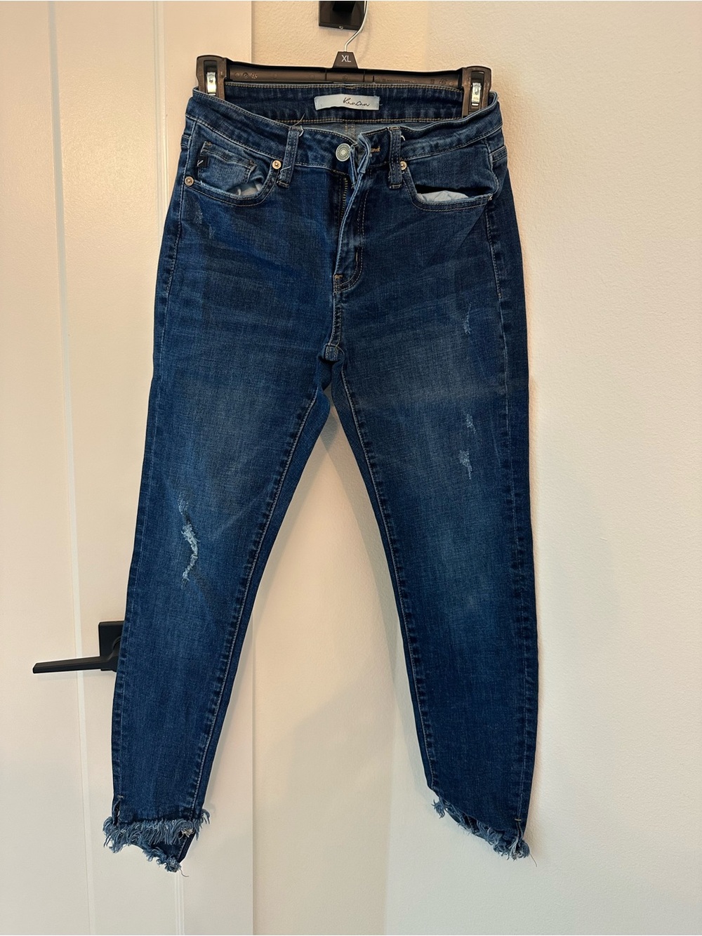 KanCan Dark Blue Cropped Distressed Ankle Jeans
